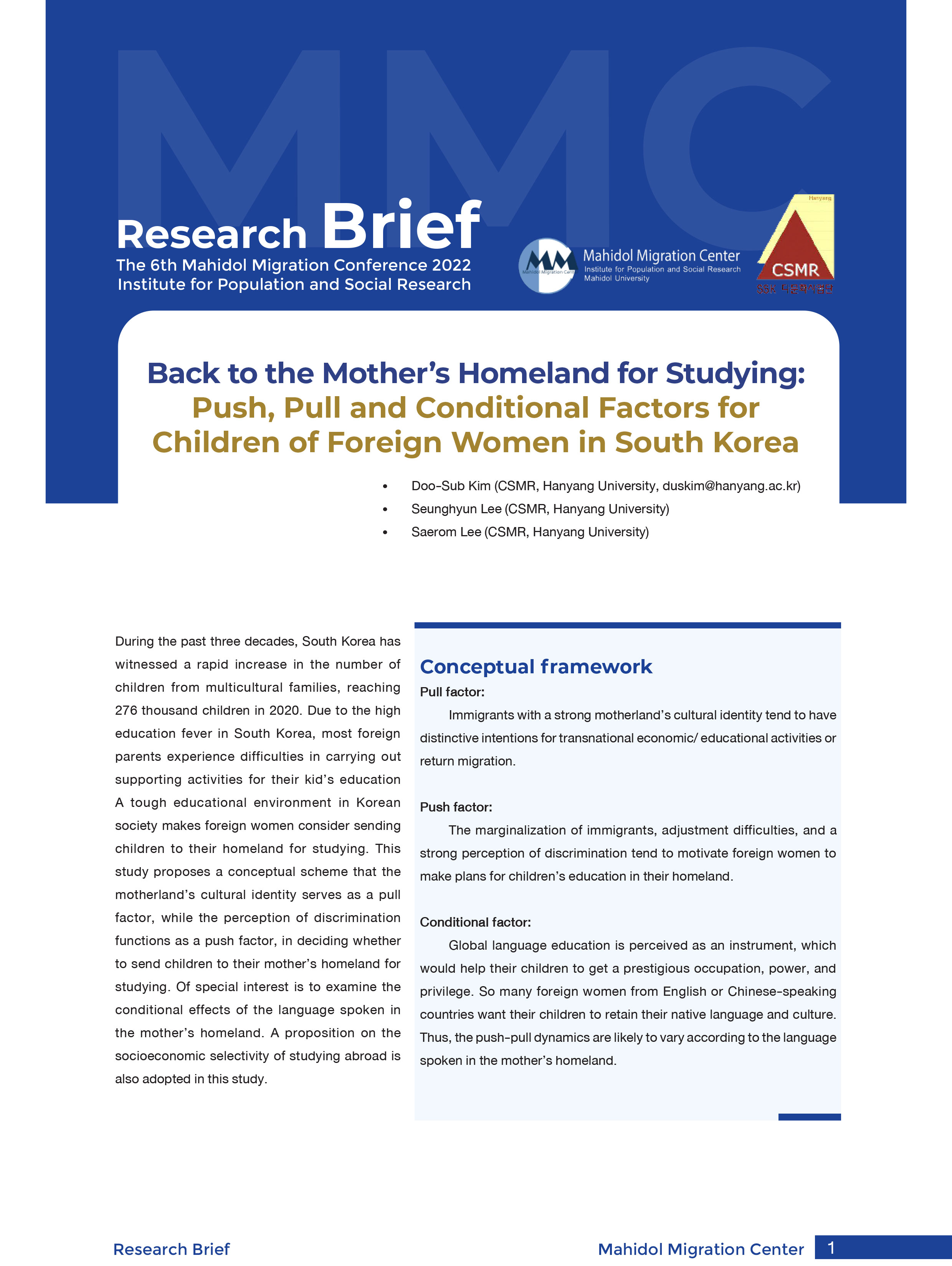 The 6 th MMC Regional Conference 2022  Institute for Population and Social Research